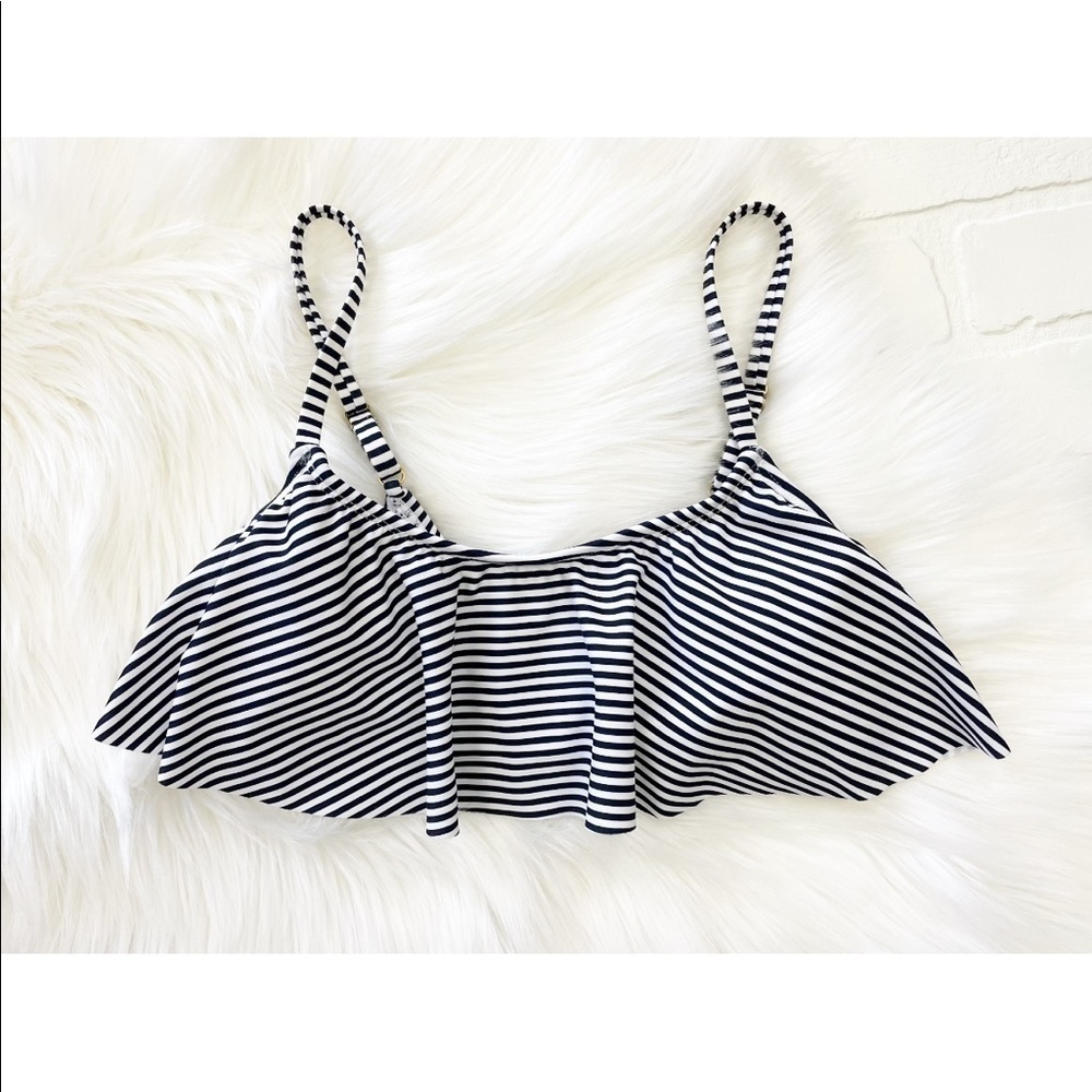 𝅺XHILARATION Striped Flounce Ruffle Bikini Top